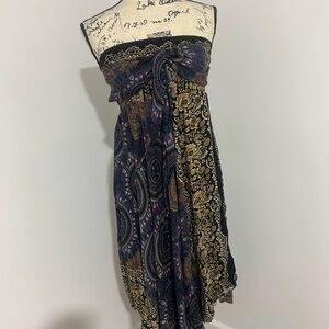 Gold and Purple Strapless‎ Sleeveless Resort Sundress